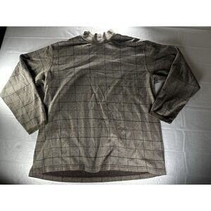 VTG L.L.Bean Mock‎ Neck Windowpane Houndstooth Shirt Mens XL Beige USA Made